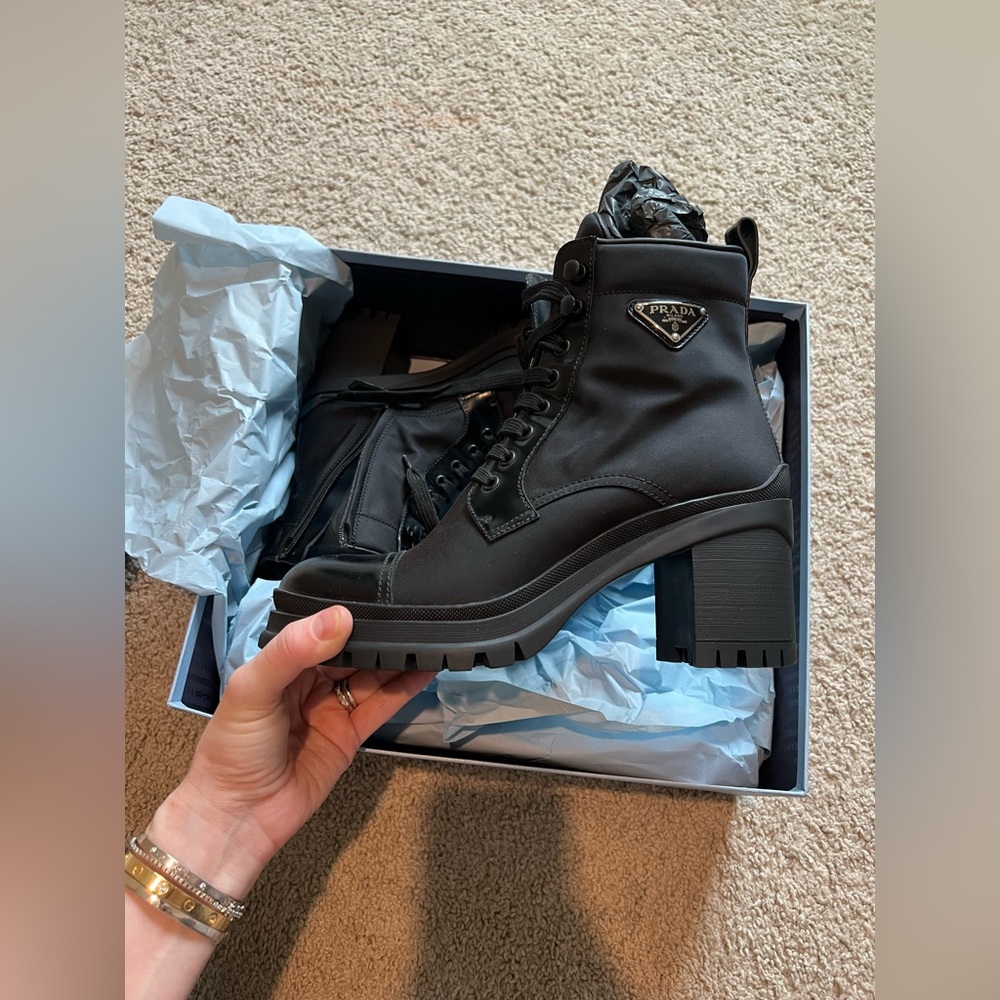 New Prada Re-Nylon and Leather Booties in Black Nero 39